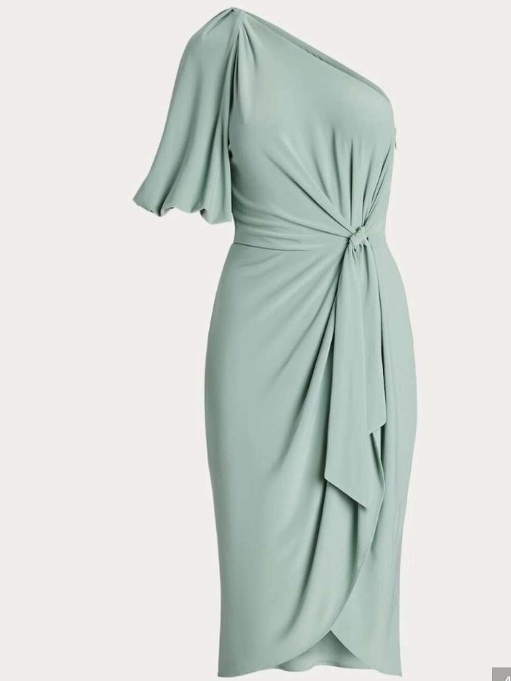 Ralph Lauren One-Shoulder Knot-Detail Midi Dress in Sage - Picture 1 of 6